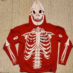 LRG Red Dead Serious Full Zip Glow In The Dark Skeleton Hoodie RARE Vintage Y2K